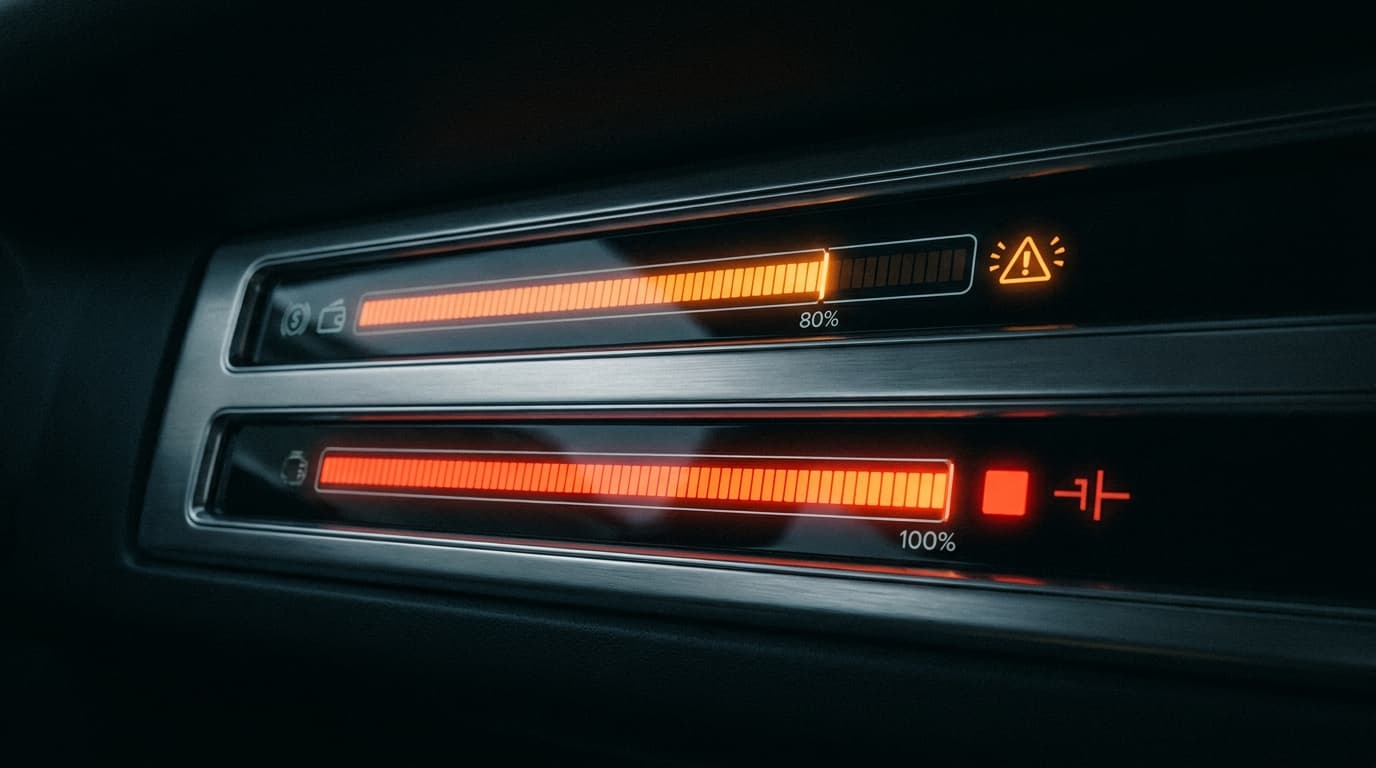 A budget progress bar at 80% with an orange circuit breaker indicator at the 100% threshold on a dark background