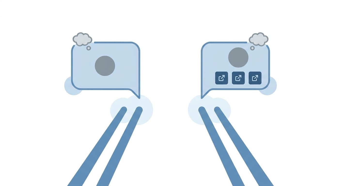 Two parallel paths labeled Training Data and Live Search leading to different ChatGPT response styles, flat digital illustration, muted blue and grey, white background