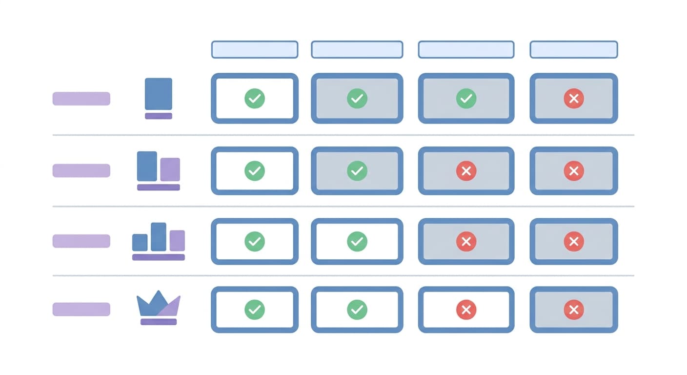 Decision matrix table showing four Wix plan types with indicators for native llms.txt support versus a 404 result