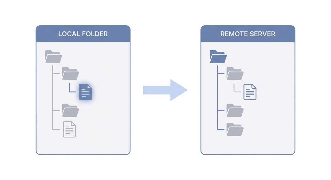 FTP client interface showing llms.txt being transferred into the public_html root directory with the remote file tree confirming the file at domain root