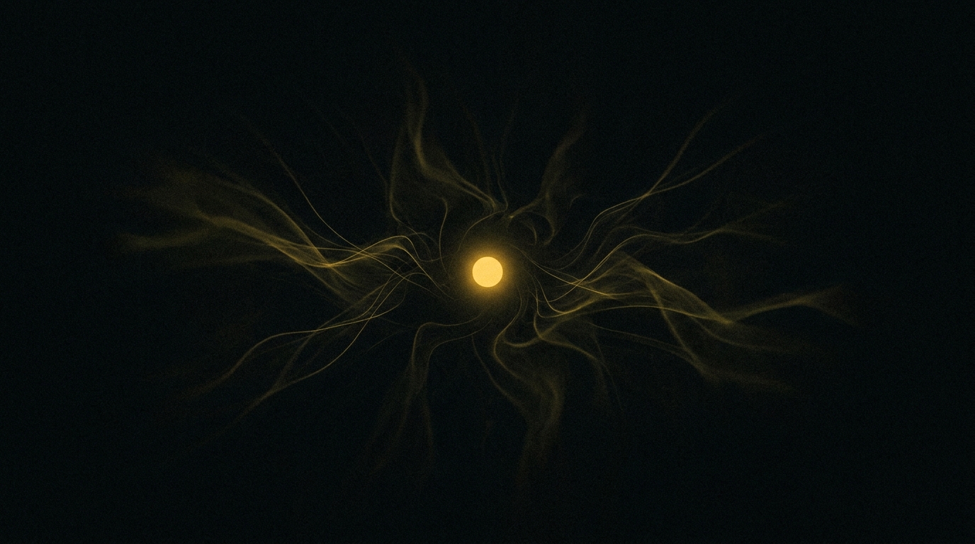Calibration: golden neural filaments converging on a glowing core
